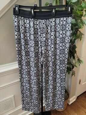 Double Click Wide Leg Trouser Women's Size XL Black & White Medallion Print